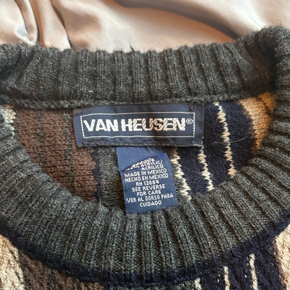 Van Heusen Men's Striped Crewneck Sweater - Green, Brown, Cream - Picture 2 of 2